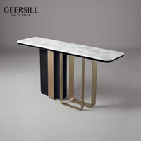 Table d'entrée moderne de luxe léger en métal ultra-étroite avec plateau en ardoise et marbre pour appartement, hôtel et maison