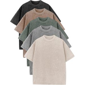เสื้อยืดโอเวอร์ไซส์ผู้ชาย FOXA ผ้าคอตตอนฟอกสีสไตล์วินเทจ ทรงหลวม แขนสั้น เสื้อสตรีทแวร์พื้นฐาน - Product Image 1