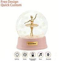 Globe à neige personnalisé de luxe avec danseuse de ballet, éclairage rotatif, musique et Bluetooth rechargeable, en résine, pour cadeaux et décoration
