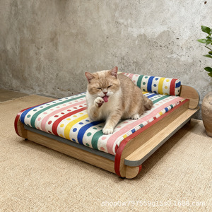 Cat <b>Bed</b> Solid Wood Upholstered Rectangle Polyester Fiber Fill Four Seasons Pet Cat <b>House</b> CF 014 <b>Bed</b> - Product Image 1