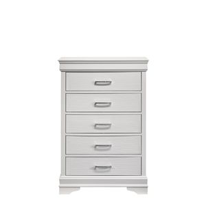 DB Modern 5-Drawer <b>Chest</b> White Nordic Style Metal <b>Wood</b> Dresser for Bedroom Living Room Hospital with Practical Storage Features - Product Image 1
