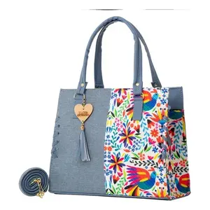Sac messager en jute pour femme Fana, motif floral bleu, style bohème, bandoulière, usage quotidien, capacité 3L - Product Image 3