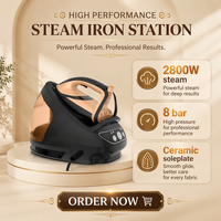 Station de vapeur M avec semelle en acier inoxydable, fer à vapeur professionnel, réservoir amovible de 1,9 L, chauffe rapide, 3000 W, protection anti-chauffe à sec pour les vêtements