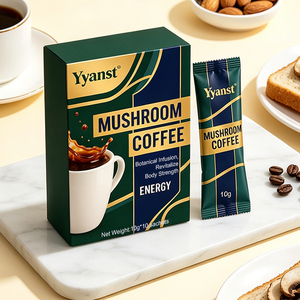 กาแฟวิตามินสกัดจากเห็ดสูตรอ่อนโยนจากธรรมชาติ บรรจุภัณฑ์แบบซอง 10 กรัม*10 ซอง กล่องพิมพ์ลายทองคำสีเขียวเข้ม รับผลิตแบบ OEM ปริมาณมาก พร้อมติดฉลากสินค้าของลูกค้า - Product Image 2