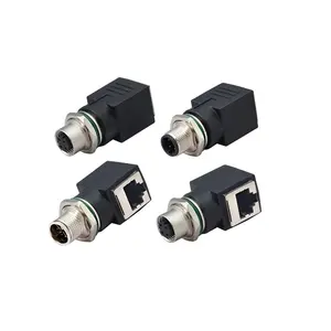 Konektor M12 8 Pin Male X-coding Ke RJ45 Adaptor Tahan Air