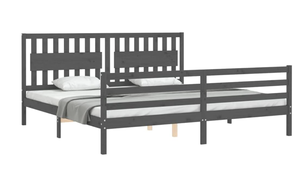 Letto <span class=keywords><strong>Matrimoniale</strong></span> Moderno in Legno di Pino Massiccio Grigio con Testiera per Camere da Letto e Appartamenti <span class=keywords><strong>Dimensioni</strong></span> 200*200 Cm. - Product Image 4