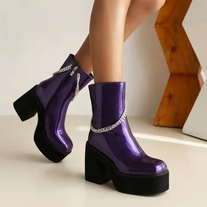 flamme Rejse Kvinde Wholesale Winter Autumn New Patent Leather Chain Ankle Chelsea Boots Size 43  Side Zipper Purple Chunky Platform High Heel Women Boots From m.alibaba.com