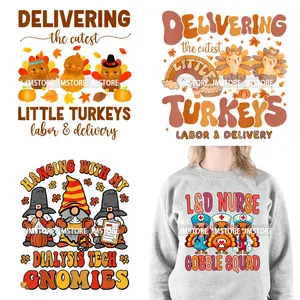 Trabajo y entrega agradecido Turquía Acción <span class=keywords><strong>de</strong></span> Gracias Otoño Enfermera Gobble Squad Iron On DTF Transfer Stickers Listo para presionar para ropa - Product Image 1