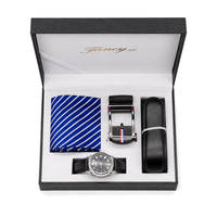 Ensemble formel classique pour homme, cravate en soie rayée, ceinture à boucle automatique, montre à quartz, coffret cadeau 3-en-1 pour homme d'affaires, pour mariage