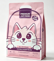 Sachet de nourriture pour chat à fond carré avec huit soudures latérales, étanche, anti-humidité, refermable, pour stockage d'aliments pour animaux de compagnie