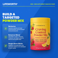 LIFEWORTH Craving Control Powder Mix Raspberry Lemonade with Berberine Yerba Mate 5-HTP OEM