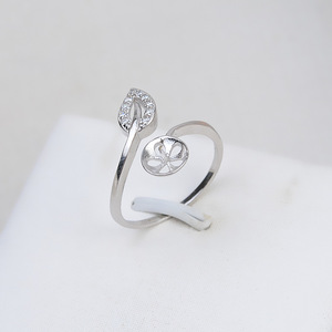 Anillo Abierto de Plata S925 con Forma de Hoja, Ajustable, para Colgar Perlas, Anillos de Salto, Accesorio de Bricolaje, Semiterminado - Product Image 2