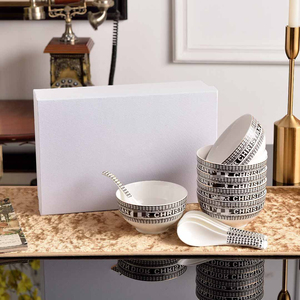 Service de vaisselle en céramique haut de gamme Thousand Grid Bird Bone, écologique, comprenant des bols, des tasses et des assiettes plates en porcelaine, pour cuisine occidentale d'hôtel, modèle peu profond - Product Image 4