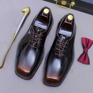 Zapatos Formales y Casuales para Hombre, Color Marrón, Punta Cuadrada, Transpirables, Antideslizantes, con Cordones, Hechos a Mano, Novedad 2025 - Product Image 4
