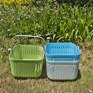 Cesta de almacenamiento de plástico portátil, rectangular, con asa, para baño, ducha, uso en exteriores, diseño hueco colorido - Product Image 3