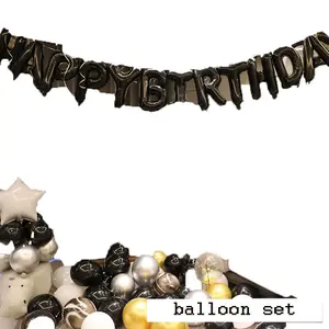 अमेज़न की शुरूआत लक्जरी एल्यूमीनियम फिल्म गुब्बारा काले सोने जन्मदिन गुब्बारा सेट पृष्ठभूमि दीवार गुब्बारा जन्मदिन सेट