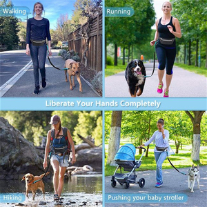Laisse de <span class=keywords><strong>chien</strong></span> mains libres <span class=keywords><strong>avec</strong></span> <span class=keywords><strong>ceinture</strong></span> de taille et pochette porte-sac à déjections <span class=keywords><strong>pour</strong></span> la promenade et le jogging - Product Image 4