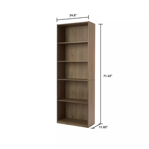 <strong>Tall</strong> Sleek 5 Shelf Display Bookcase Adjustable Shelves <strong>Shelving</strong> Rustic Brown - Product Image 6