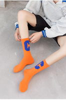 Chaussettes mi-mollet en coton avec logo personnalisé, motif lettre C grande taille, style coréen, pour femme
