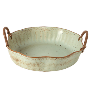 Household Retro Stoneware Double Rope Portable Ceramic Tableware White Plate - Product Image 2