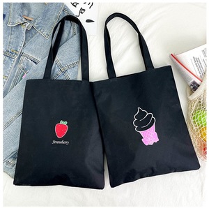 Vendita calda stile coreano di grande capacità spalla semplice graziosa borsa Tote in tela di cotone nero - Product Image 2