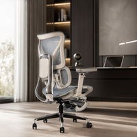 Chaise de bureau ergonomique entièrement en mesh, dossier haut, multi-positions inclinables, pivotante, avec repose-pieds rétractable