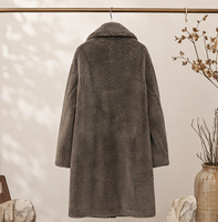 Manteau Teddy en Pure Laine Mi-long pour Femme Automne Hiver, Gris, Col Revers Oversize, Minimaliste, Décontracté, Blazer Long en Laine