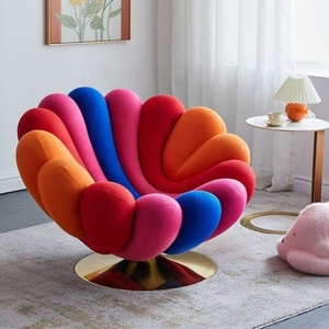 Poltrona Girevole a Ventaglio in Velluto con Bordo Ondulato, <span class=keywords><strong>Design</strong></span> a Petalo Multicolore, Base in Metallo Dorato, Arredamento per <span class=keywords><strong>Soggiorno</strong></span>, Poltrona, Fauteuil - Product Image 3
