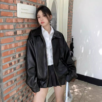 Veste ample noire de qualité supérieure pour femme en similicuir PU, manteau personnalisé pour le printemps et le quotidien