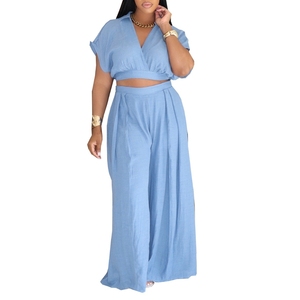 Women's Casual Vacation Style Lapel Short Top High Waisted Wide Leg <b>Pants</b> 2 Piece Set Fashion - Product Image 5