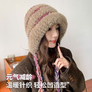 Knitted <b>Hat</b> For Women Autumn <b>Winter</b> Korean Style Fleece Lined Warm Tie Up Earmuff <b>Hat</b> With Neck Protector Foldable Solid Color - Product Image 4