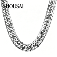 Joyería Hip Hop de Acero de Titanio Plateado, Collar y Pulsera de Doble Hebilla Súper Anchos de 21mm, Estilo Grueso Lavable, Adornos para Hombre