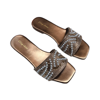 Olegshoes été habillé femme pantoufle talon bas sandales élégantes perle diamant conception pour Sexy fête tendances à la mode
