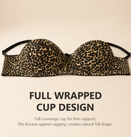 Soutien-gorge sans fil doux à bonnets fins imprimé léopard, couvrant entièrement la poitrine, avec effet lissant latéral, respirant, grande taille, offrant un excellent maintien, pour fortes poitrines
