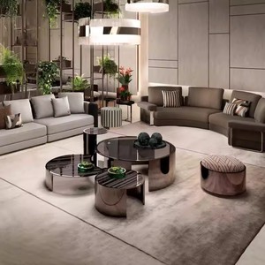 ชุดโต๊ะกาแฟสแตนเลสในห้องนั่งเล่นสุดหรูปรับแต่งได้ทรงกลมทำจากกระจกเทมเปอร์ตั้งโต๊ะกลางโต๊ะน้ำชา - Product Image 2