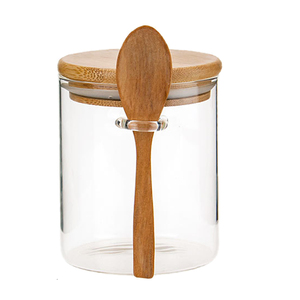 PROMOTION EXCEPTIONNELLE : Boîte hermétique en bambou avec couvercle torsadé en <span class=keywords><strong>bois</strong></span> et cuillère en <span class=keywords><strong>bois</strong></span>, idéale pour le rangement des bonbons et des aliments dans la cuisine. - Product Image 1