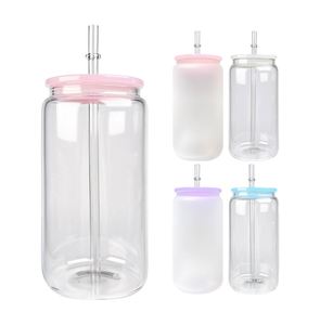 Verres à bière en forme de canette, entrepôt USA, 16oz, vierges pour sublimation, avec couvercle en plastique et paille - Product Image 1