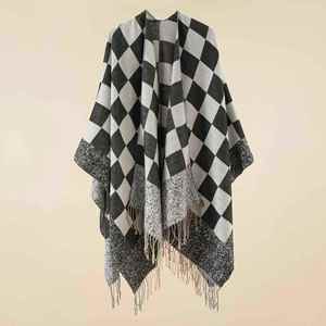 Poncho d'hiver en cachemire de haute qualité pour femme 2024, châle-couverture, cape, poncho ouvert à capuche pour l'hiver - Product Image 5