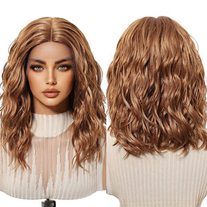 Peluca <span class=keywords><strong>de</strong></span> encaje frontal <span class=keywords><strong>con</strong></span> foto real HD, suave, resistente al calor, fibra futura, corto, ondulado, amarillo, naranja, forma <span class=keywords><strong>de</strong></span> T, <span class=keywords><strong>diadema</strong></span> <span class=keywords><strong>de</strong></span> encaje, estilo gorro cerrado - Product Image 1