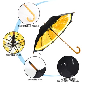 Traditional Postiche Wooden Color Handle UV Protection <b>Umbrella</b> Orange Pattern Luxury Straight <b>Umbrella</b> Fiberglass Metal Frame - Product Image 3