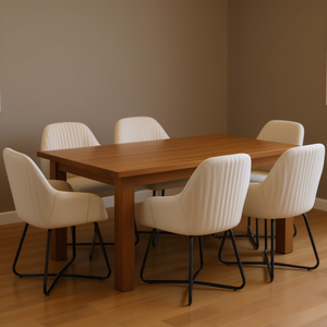 Juego de 6 Sillas de Comedor Color Crema, Tapizadas en Tela Moderna, Patas de Metal con Reposabrazos, Muebles para el Hogar - Product Image 2