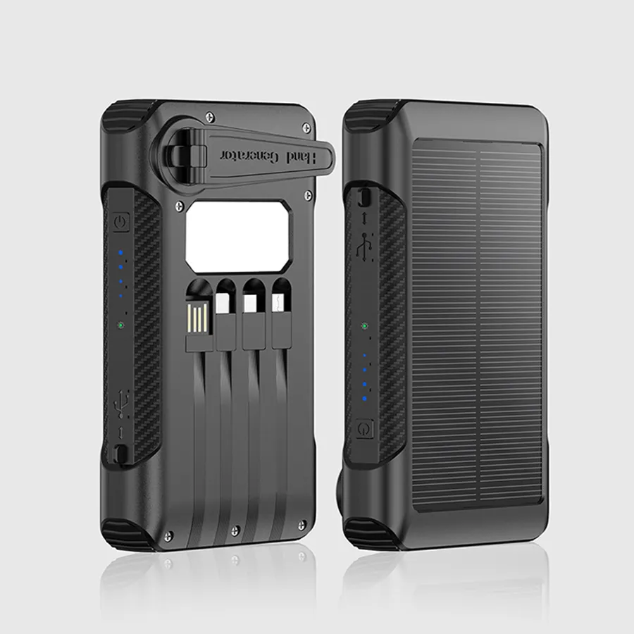 Universal 10000 mAh Solar Hand Charger With Wire Mobile Phone USB Outdoor Emergency Mobile Power Bank Customized