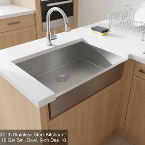 Lavello da Cucina Sottopiano in Acciaio Inox 32x19x9 Pollici, Vasca Singola, Finitura Spazzolata, Design Moderno - Product Image 2