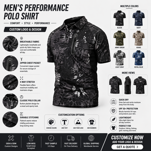 เสื้อโปโลแขนสั้นลายพรางดิจิตอลพิมพ์ลายตามสั่ง OEM พร้อมซิปกระเป๋า เหมาะสำหรับกิจกรรมกลางแจ้ง - Product Image 2