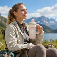 Gobelet à café portable personnalisé de 12 oz et 16 oz en acier inoxydable 316 à double paroi isolé, mignon, avec poignée et paille pour filles, idéal pour l'extérieur