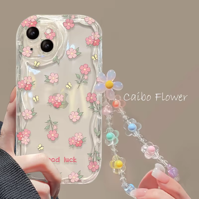 BAILI Factory Full Screen Good Luck Flower Butterfly Bead Bracelet TPU Mobile Phone Cover Case for Iphone 6 7 8 X 11 16 Pro Max