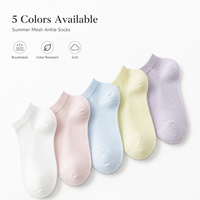 Chaussettes basses pour femmes, fines et respirantes en maille, 100 % coton, antibactériennes, couleur bonbon, décontractées, antidérapantes, jetables