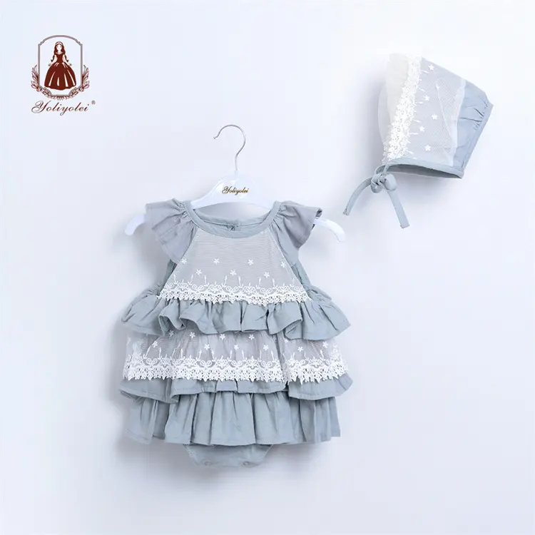Yoliyolei 2023夏の新しい、カスタムの子供服を着ているインドの女の子青いフリル装飾されたスカート帽子付きの赤ちゃんの幼児のドレス/