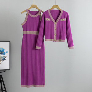 Conjunto de Suéter Tejido para Mujer, Vestido Azul con Cuello en V y Cárdigan de Manga Larga, Atuendo de Moda Otoñal - Product Image 6