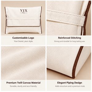 Bolsa de Lona de Sarga Premium con Solapa y Cierre de Banda de Ribete Marrón, Bolsa Protectora de Algodón Grueso Color Marfil para <span class=keywords><strong>Bolsos</strong></span> de Lujo al por Mayor - Product Image 3